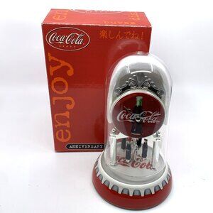 Coca Cola Bottle Cap Anniversary Clock Porcelain 2001 Glass Dome 7" Revolving